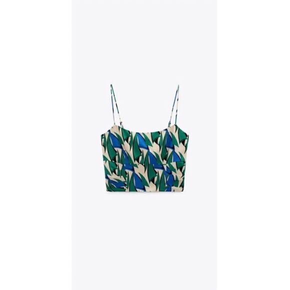 NWT Zara Celeb Style Blogger’s Favorite Printed Linen Blend Crop Top, Size XS - Picture 8 of 14